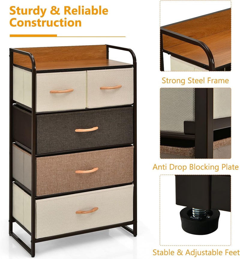 Sharpdo Dresser With 5 Drawers, Storage Tower, Iron Frame Fabric Multi-Layer Storage Cabinet, Dresser for Bedroom, Hallway, Nesting Tables, Entryway, Closets, Sturdy Steel Frame, Wood Top - Image 5